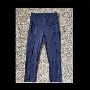 Navy lululemon fast and free cropped leggings size 4